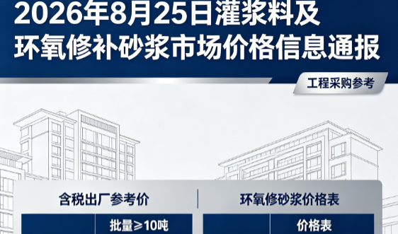 杨市办事处2026年8月25日灌浆料及环氧修补砂浆市场价格信息通报